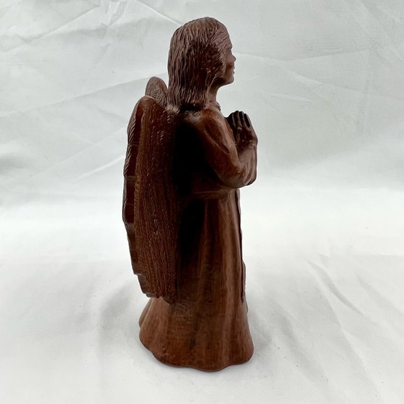 Pam Talley Joyeux Praying Angel Figurine Vintage Carved Wood 1990 Signed - Picture 5 of 10